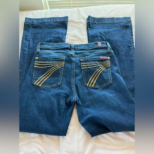 7FAMK Trouser, Women's Blue Jeans with Gold Stitching